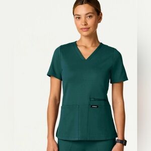Jaanuu Kass Slim 4-Pocket UltraSoft Scrub Top Midnight Green